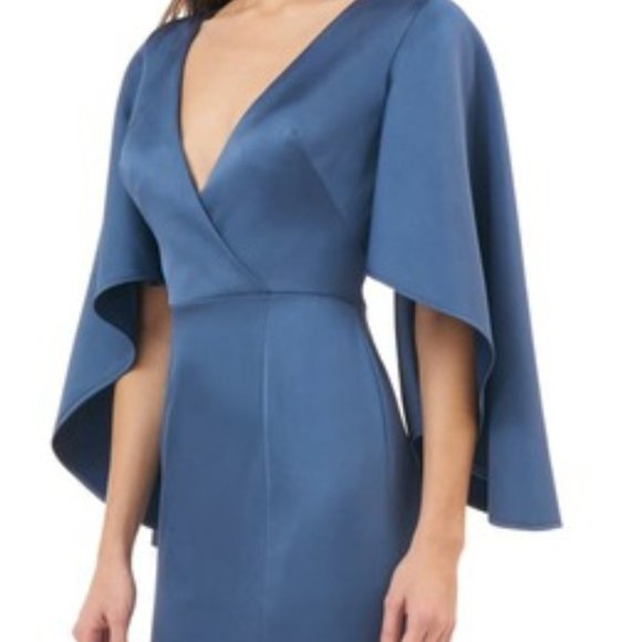 NWT $348 JS COLLECTIONS Maxi Dress Womens Navy 2 XS Cape Sleeve Wedding Empire - Picture 8 of 12